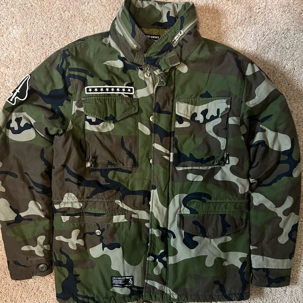 US Army Jacket Youth XL Woodland Camo Field Coat  - Hooded - Cold Weather